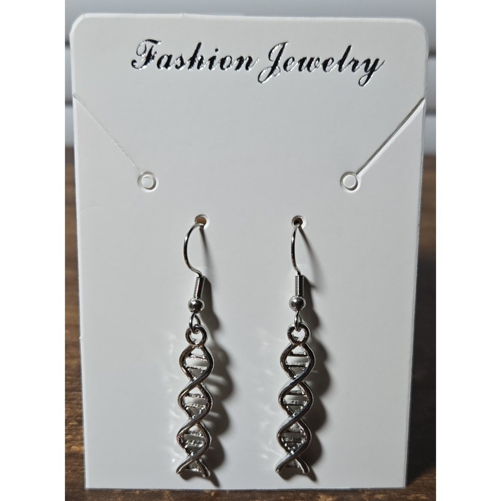 Silver DNA Helix Dangle Earrings Double Helix Science Jewelry‎ Geek Cute Gift